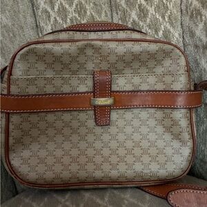 Authentic Celine Tan and Brown Monogram Messenger Bag